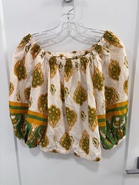 Haute Hippie Linen Blend Balloon Sleeve Cold Shoulder Top Size Small